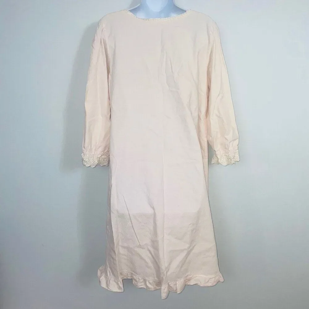 Vintage Womens M Nightgown Pink Ruffled Long Sleeve Modest Prairie